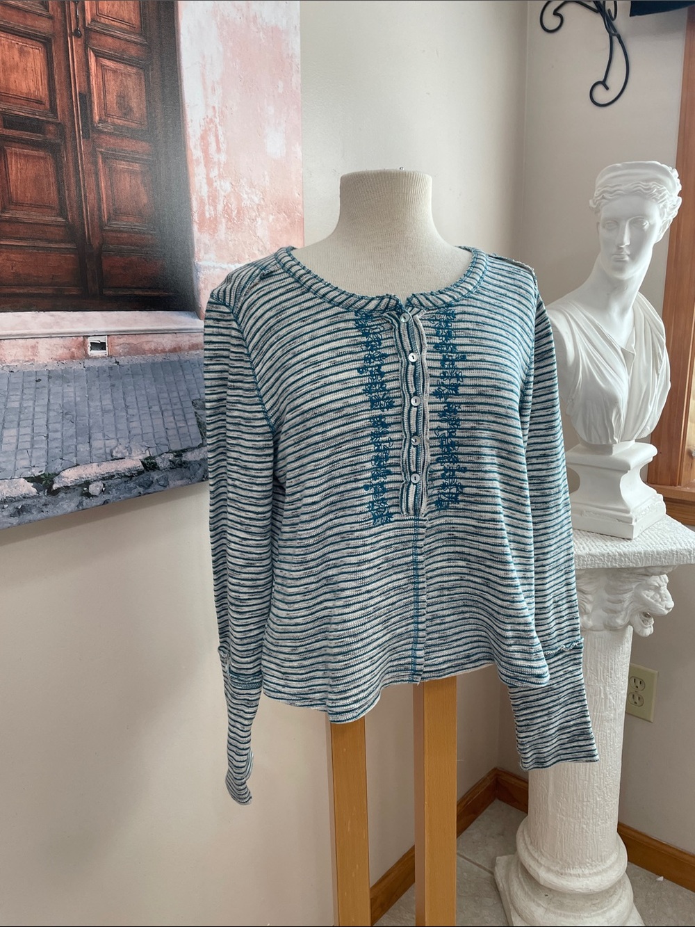 Sundance Cozy Cabin Embroidered Thermal L Deep Turquoise Striped